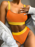 Sexy Splicing Ribbed Bikinis High Waist Bikini 2026 Female Swimsuit Women Swimwear Two-pieces Bikini Set Bathing Suit Swim Lady