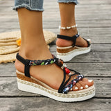 Fashion T-Strap Platform Sandals  Women New Mix Color Elastic Band Wedge Sandals Woman Summer Daily Open Toe Sandalias Female