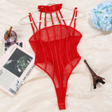 Toucheart Erotic Bodysuit Net Clothes Halter Lace See-through Skinny Backless Sissy Premium HotSeductive Women Coquette Bodysuit