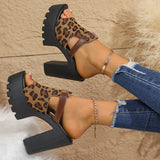 Leopard Print Chunky Platform Sandals for Women 2026 Summer Slip On Super High Heels Sandals Woman Plus Size 43 Fashion Slippers
