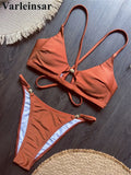 7 Colors New Cross Back Bikini Female Swimsuit Women Swimwear Two-pieces Bikini set High Leg Cut Bather Bathing Suit Swim V8252