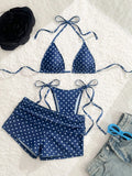 With Shorts Polka Dot Halter Mini Micro Thong Bikini Female Swimsuit Women Swimwear Three-pieces Bikini Set Bathing Suit Swim