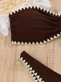 DEKA  Brazilian Bikini Solid Bandeau Bikinis Sets Woman Sexy Swimsuit Contrast Color Metal Buckle Swimwear High Cut Bathing Suit