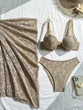 With Mesh Skirt Underwired Bra Cup Bikini Women Swimwear Female Swimsuit Three-pieces Bikini Set Bathing Suit Swim Beachwear