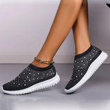 Women's Slip-On Crystal Sneakers 2025 Breathable Mesh Plus Size 35-43 Casual Flats Women Comfort Soft Sole Running Walking Shoes