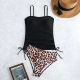 2026 Strappy Tankini Set 2 Pieces Swimwear Female Leopard Drawstring Swimsuit Women Bathers Bathing Swimming Swim Suit Beachwear