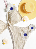 New Summer Women's Micro Bikini Set Crochet 3d Flower Decor Swimsuit Sexy Backless Low Waist Swimwear Push Up Thong Bathing Suit