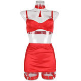 Toucheart Sexy Underwear Set Satin Spliced Mesh See-through Hip-covering Tassel Women's Solid Color 5-piece Sexy Lingerie Set