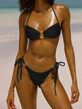 2026 Halter Bikinis Women Padded Swimwear Female Sexy Ring Linked Swimsuit Solid Bathers Bathing Swimming Swim Suit Beachwear