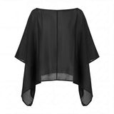 Women Summer Holiday Beach Sheer T-shirts Short Sleeve Tops Oblique Neck Solid Color See-through Irregular Party Clubwear