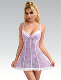 Purple Sexy Lace Ruffled Suspender Babydoll Nightdress for Women Push Up Chemise Sleepwear Lingerie