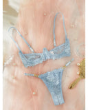 Toucheart Adult Sexy Lingerie Set Low-Cut Breast-Exposing Lace Embroidery See-Through Sexy Open-Back No-Removal Wear Underwear