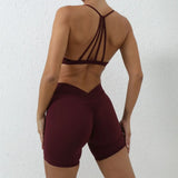 Women's 2-Piece Yoga Sets High Waist Seamless Shorts  Hip-Lifting & Backless Gym Leggings Quick Dry Workout Fitness Suits