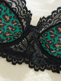 Green leopard print sexy lingerie set - see-through bra set - fashionable women's lingerie-exquisite intimate underwear ZA825182