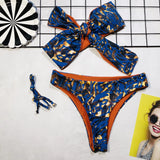 2026 Sexy Bikini Bandeau Women Blue Print Bowknot Swimwear Swimsuit Bikinis Set Bathing Suit Beach Bikini Female Removable Strap