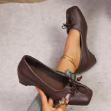 Retro Bow Inside Heightened Mary Jane Women's Shoes 2026 New Shallow Mouth Slip-on Square Toe Temperament Single Shoes