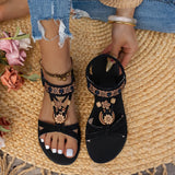 Flower Beaded Bohemian Sandals for Women Summer Roman Style Comfortable Flat Sandals Woman Lightweight Non Slip Beach Shoes