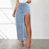 Women's Casual High Waisted Denim Skirt Side Split Casual Sexy Nigh Out Long Maxi Cargo Denim Skirt Summer New Y2k Streetwear