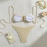 U Neck Wrinkled Crinkled Bikini Women Swimwear Female Swimsuit Two-Pieces Bikini Set High Cut Bather Bathing Suit Swim V5708B