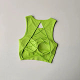 Women's Sexy Threaded Cross Hollow Back Yoga Exercise Fitness Vest Integrated Sports Training Bra Vest for Fitness And Yoga