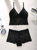 Hot sexy lingerie set Women's Wireless camisole sexy Bras Elegant floral lace sheer bra Cutout lace breathable Women's Panties