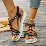 Fashion T-Strap Platform Sandals  Women New Mix Color Elastic Band Wedge Sandals Woman Summer Daily Open Toe Sandalias Female