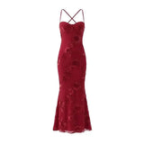Sexy Backless Cross-cutout Strap Dress For Women Heavy-duty Fishbone Steel Support Slim-fit Jacquard Gown Fishtail Long CAUP