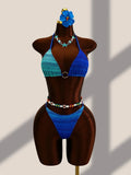 4PCS with Cover Up Skirt Gradient Knit Bikini Women Swimwear Female Swimsuit Four-pieces Bikini Set Bathing Suit Swim Beachwear