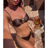 Sexy Metal Ring Bikini Women Swimwear Female Swimsuit Two-Pieces Bikini Set High Cut Leg Padded Bather Bathing Suit Swim V8311