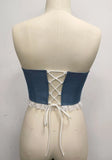 Sexy Imitates Denim Camisole Women Off Shoulder Lace Trim Bandage Cross Slim Fit Fishbone Tank Top 2026 Lady Club Party Vest