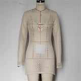 Long Sleeve Hollow Out Crochet Knitted Tunic Beach Dress Beach Wear Beachwear Beach Cover Up Cover-upsFemale Women V6552