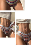 1PC Rainbow Striped Sports Seamless Underwear for Women Mid Waist Letter Belt Breathable Panties Soft Daily Cotton Briefs