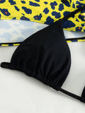 Leopard Printed Long Sleeve Beach Cover-up Bikini Women Swimwear Female Swimsuit Three-pieces Bikini Set Micro Bathing Suit Swim