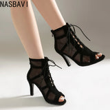 NASBAVI Women Latin Dance Boots Tango Party Shoes for Ladies Girls High Heels Ballroom Dance Shoes Mesh Rumba Samba Salsa Shoes