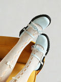 2026 Plus size 47 Sweet Blue Lace Ruffles Mary Janes Shoes Women Gothic Black Bow Knot Cute Lolita Cosplay Flats Casual Shoes