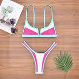 S - XL Splicing V Shaped Thong Bikini Women Swimsuit Female Swimwear Two Pieces Bikini Set Bather Push Up Bathing Suit Swim Lady