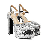 Women Platform Pointed Sandals 15.5CM/6Inch Summer Model Show Sequin Heels Europe and America Nightclub Party Large Size Shoes