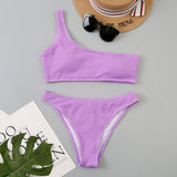 One Shoulder Bikinis 2026 Women Sexy Swimwear Female Brazilian Swimsuit Solid Beachwear Bathers Bathing Swimming Swim Suit