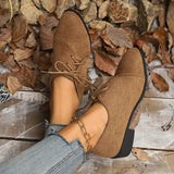 New Patchwork Loepord Pointed Toe Shoes for Women Retro Fax Suede Lacing Pumps Woman Shallow Square Heel Single Shoes Mujer