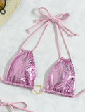 3PCS with Skirt Shiny Snake Skin Bikini Women Swimwear Female Swimsuit Three-pieces Bikini Set Halter Bathing Suit Beach Wear