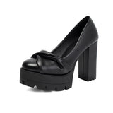 Plus Size Cross Soft PU Upper Platform Ultra Coarse Heel Shallow Breathable High Heels Office Women's Shoes