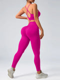 2 pcs/set Seamless Tight Pants Set Rose Red Tank Top Outfit Women's Clothing Breathable  Trousers  Athleisure Fitness Pants