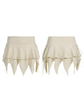 Summer Solid Color Gothic Mini Skirt Women Drawstring Elastic Band Short Y2K Skirt Irregular Hem Streetwear