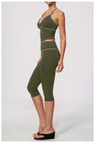 Summer Color Blocking Yoga Suit Women Tracksuit Hanging Neck V Neck Slim Sports Vest Tight Hip Lifting Capri Pants Fitness Sets