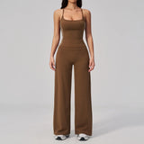 Color Contrast Yoga Sets Women Hanging Neck Slim Sports Tank Top Running Fitness Suit Outdoor Flare Leggings Workout Clothes