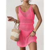 S - XL V Neck Hollow Out Crochet Knitted Tunic Beach Cover Up Cover-ups Beach Dress Mini Beach Wear Beachwear Female Women V7048