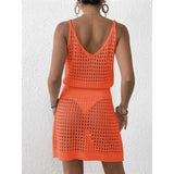 S - XL V Neck Hollow Out Crochet Knitted Tunic Beach Cover Up Cover-ups Beach Dress Mini Beach Wear Beachwear Female Women V7048