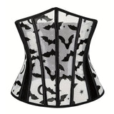 Women Underbust Corset Tops Halloween Bat Print Bustier Shapewear Tie up Cincher Waistband for Dress Streetwear