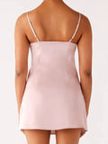 Women Stylish Sequin Flower Embroidered Square Neck Spaghetti Strap Dress Solid Color Party Club Mini Cami Dresses