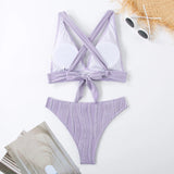 Wrinkled Crinkled Cross Back Bikini Women Swimwear Female Swimsuit Two-pieces Bikini Set High Cut Bathing Suit Swim Beach Wear